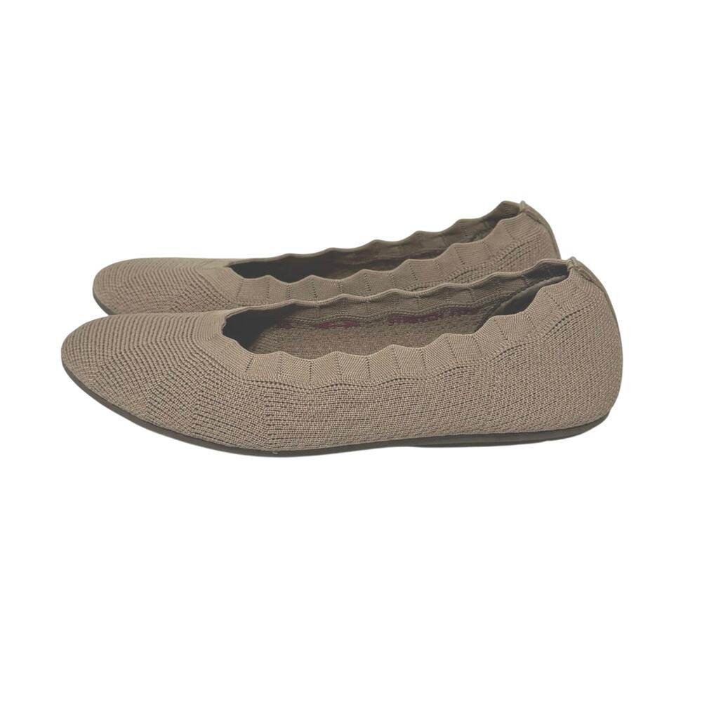 Skechers Women’s 7 M Cleo Stretch Knit Scalloped Edged Ballet Flats Mocha - Picture 3 of 11